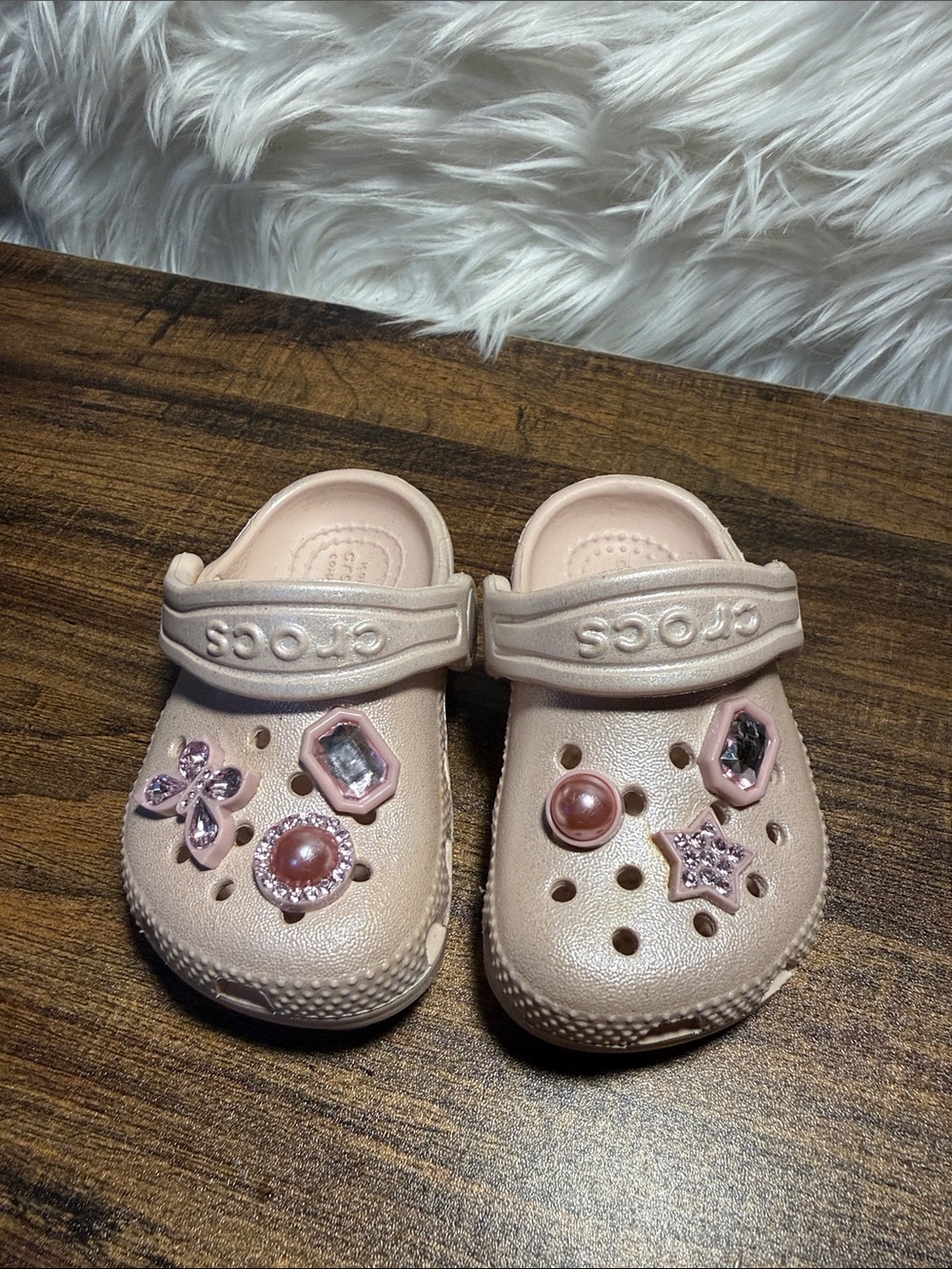 CROCS Kids Blush Pink Classic Clog with Gem Charms